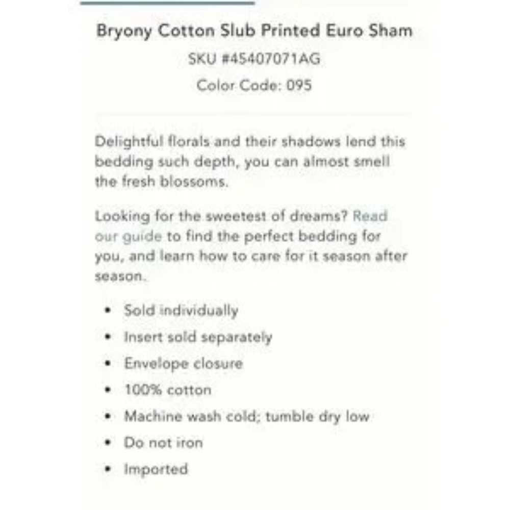 NWT Set/2 Anthropologie Briony Euro Pillow Sham Cotton Watercolor Floral Print - Picture 3 of 5